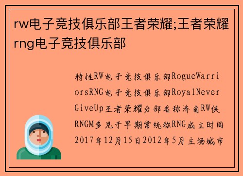 rw电子竞技俱乐部王者荣耀;王者荣耀rng电子竞技俱乐部